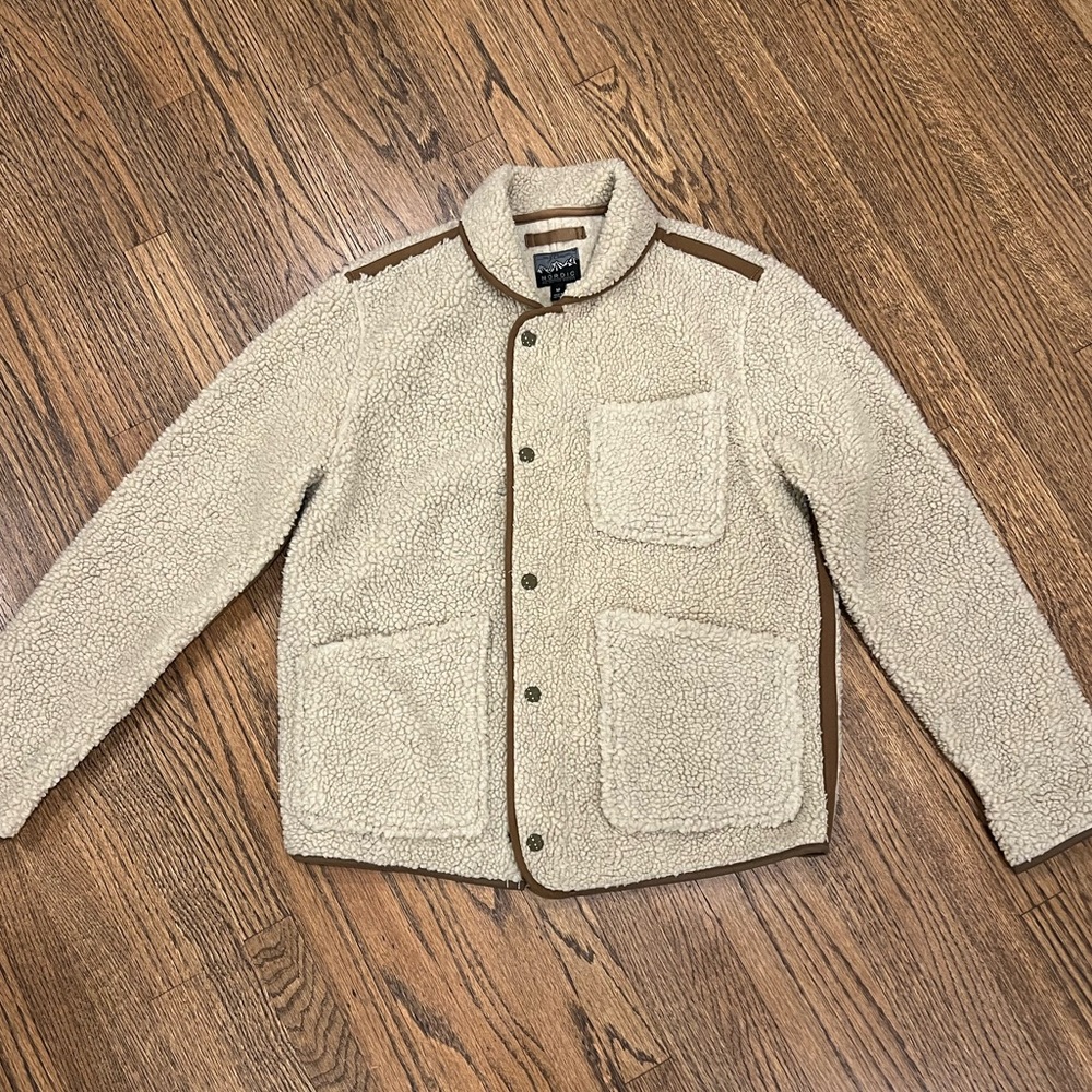 J. Crew Nordic Sherpa Fleece Shawl Collar Jacket Zip/Snap Closure Men's Size M